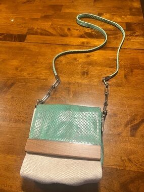 Green Textured Crossbody Bag with Canvas Accent